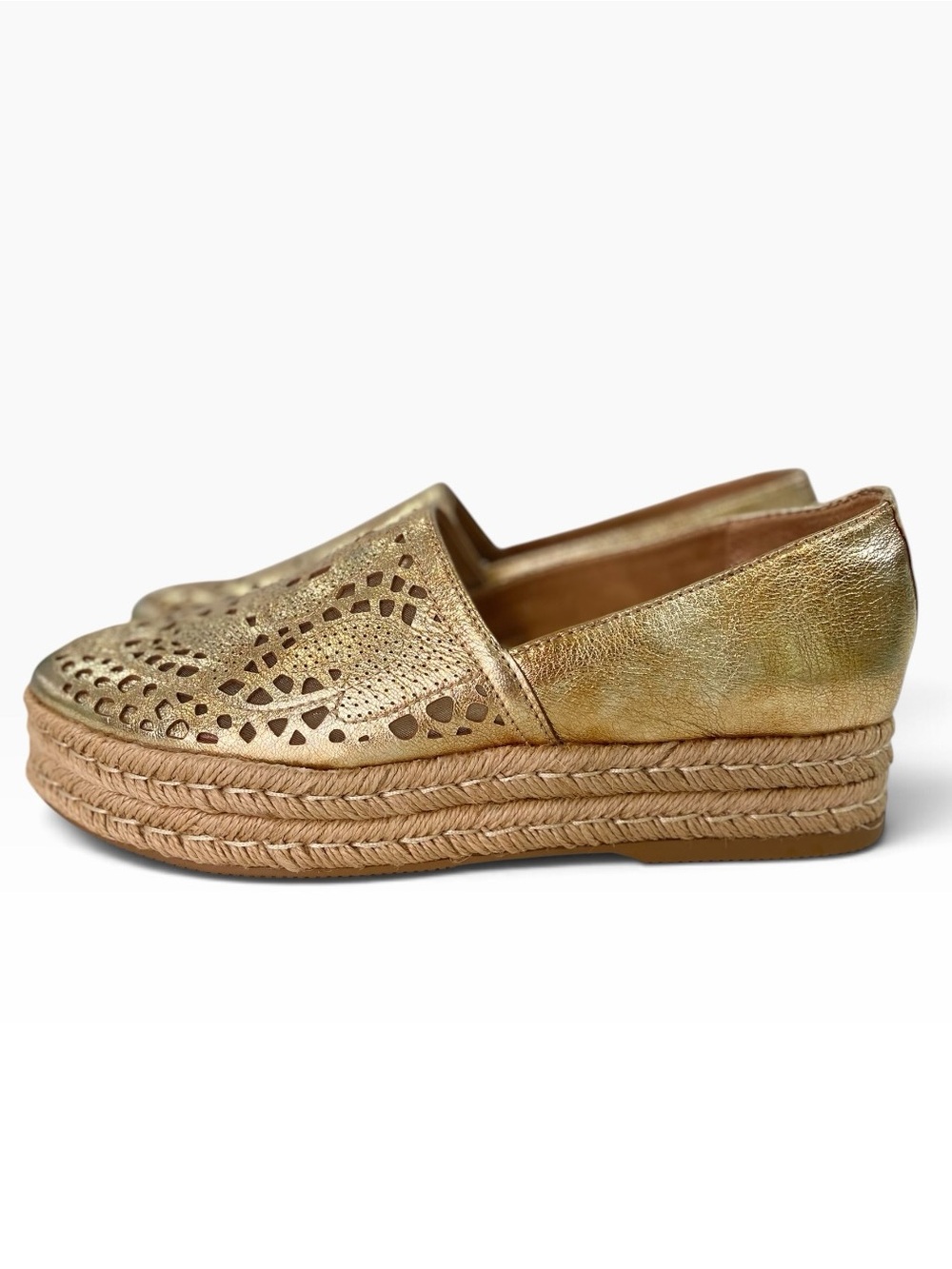 Naturalizer Gold Metallic Laser Cut Platform Espadrille Loafers 6.5M Comfort Sho